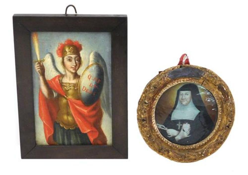 TWO FRAMED RELIGIOUS PAINTINGS:
