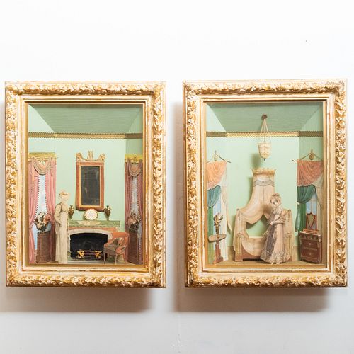 TWO FRAMED ROOM DIORAMAS AFTER A