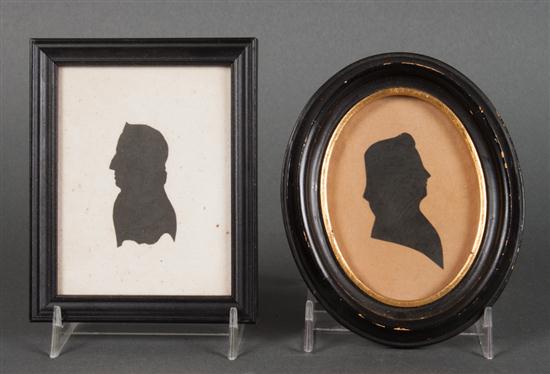 Two framed silhouettes of