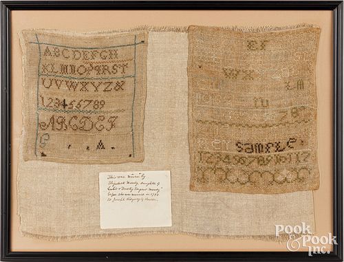 TWO FRAMED SILK ON LINEN
