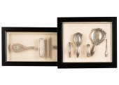TWO FRAMED SILVER DRESSER SETS