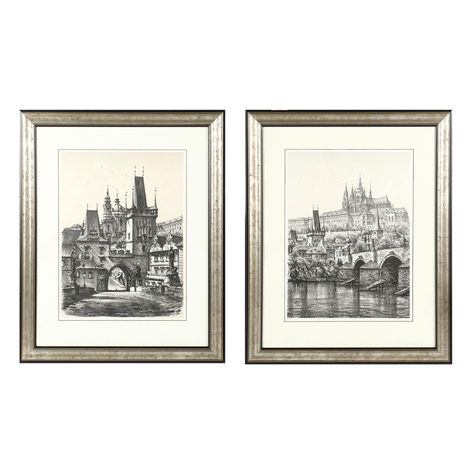 TWO FRAMED STREET SCENES OF PRAGUE,