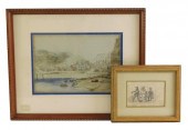 TWO FRAMED WATERCOLOR DRAWINGS