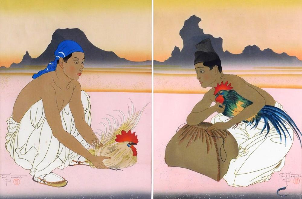 TWO FRAMED WOODBLOCK PRINTS BY PAUL