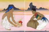 TWO FRAMED WOODBLOCK PRINTS BY