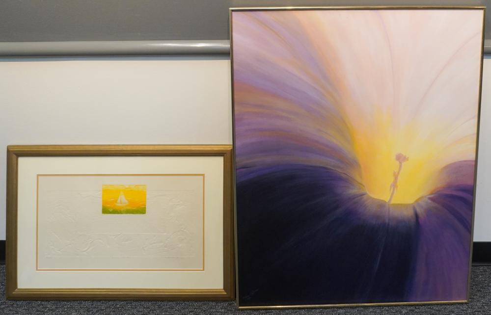 TWO FRAMED WORKS OF ART LARGER