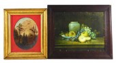 TWO FRAMED WORKS: OIL ON CONCA