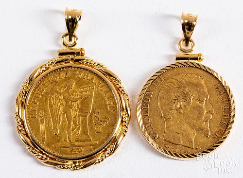 TWO FRENCH 20 FRANC GOLD COINS IN