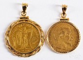 TWO FRENCH 20 FRANC GOLD COINS