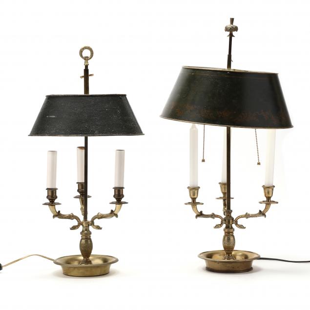 TWO FRENCH BRASS BOUILLOTTE LAMPS