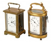TWO FRENCH BRASS CARRIAGE CLOC