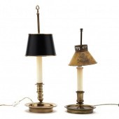 TWO FRENCH BRASS CHAMBERSTICK