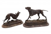 TWO FRENCH BRONZE DOG SCULPTUR