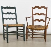 TWO FRENCH CHAIRS WITH RUSH SE