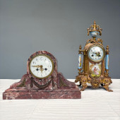 TWO FRENCH CLOCKS, MANTLE, BRO