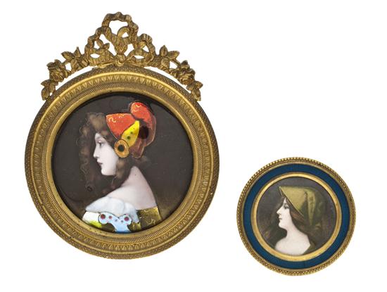 Two French Enameled Copper Portrait