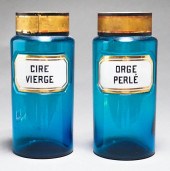TWO FRENCH ENAMELED TEAL BLUE