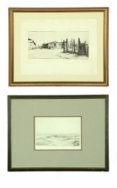 TWO FRENCH ETCHINGS.  Landscap