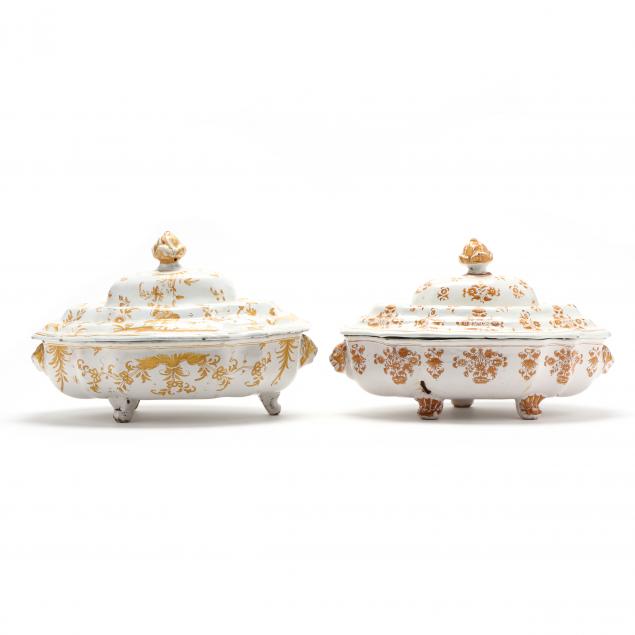 TWO FRENCH FAIENCE COVERED