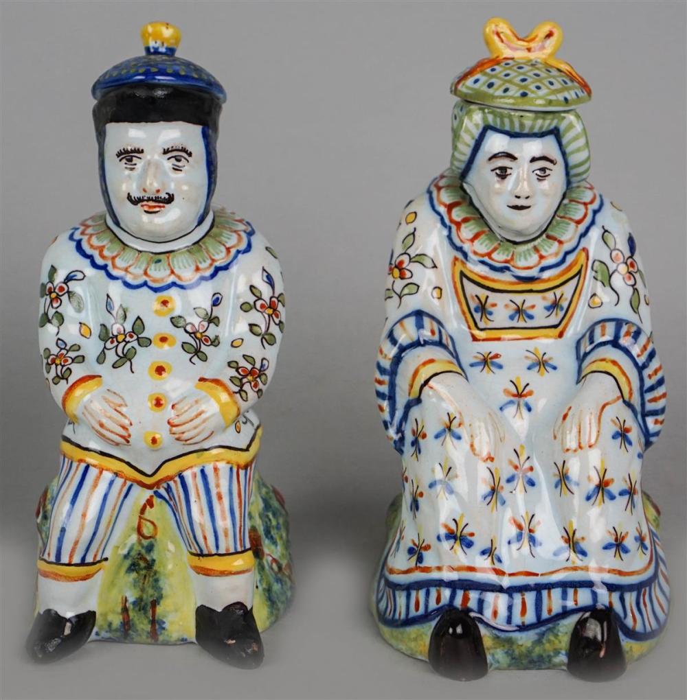TWO FRENCH FAIENCE SYRUP JUGS,