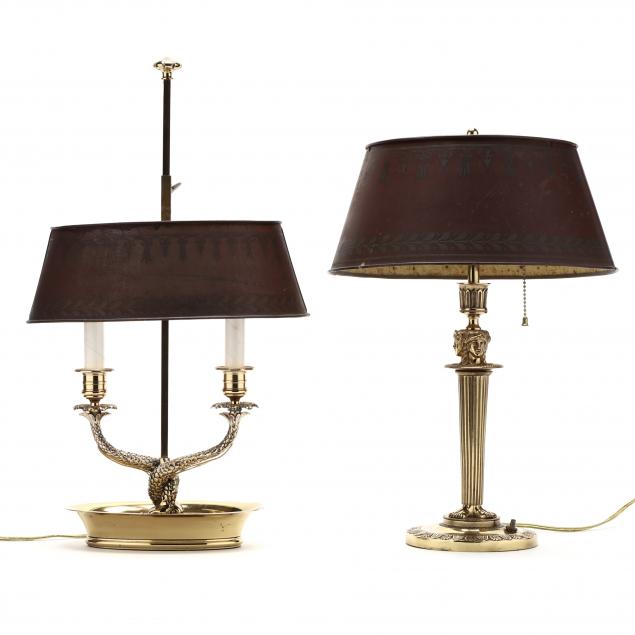 TWO FRENCH FIGURAL BRASS LAMPS WITH