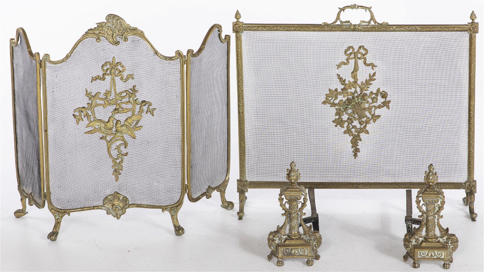 TWO FRENCH FIRE SCREENS & A PAIR OF