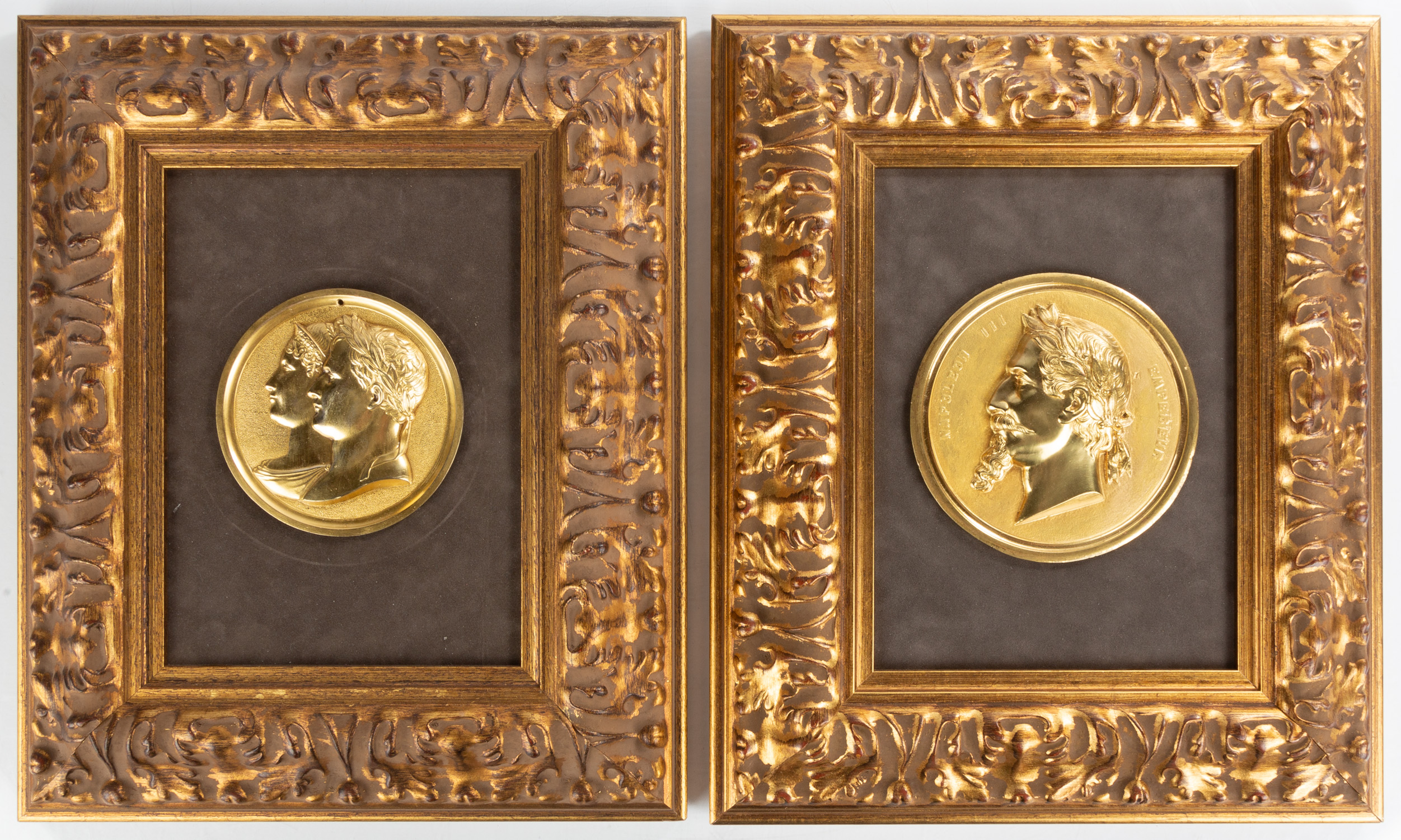 TWO FRENCH GILT BRONZE PORTRAIT