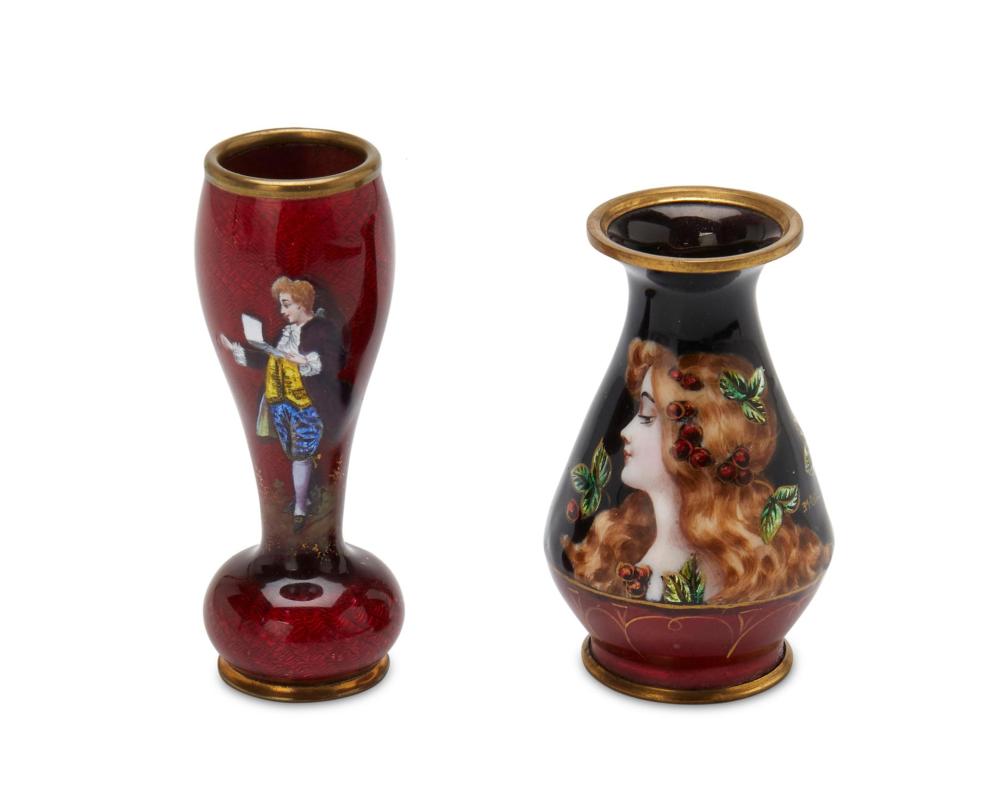 TWO FRENCH LIMOGES ENAMEL CABINET