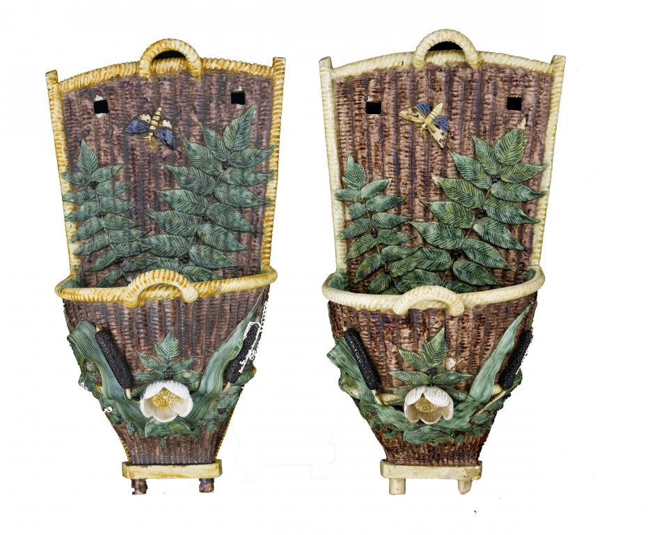 TWO FRENCH MAJOLICA WALL POCKETS in