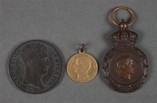 Two French Napoleonic coins and a