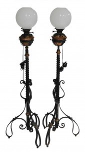 TWO FRENCH STANDING FLUID LAMP