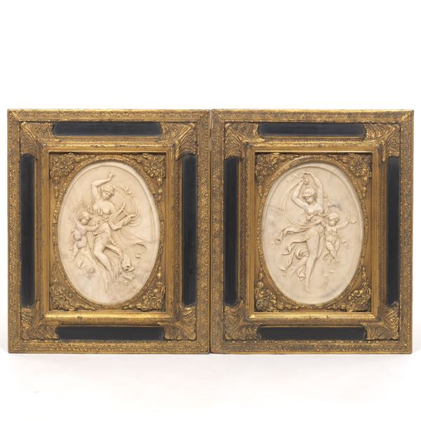TWO FRENCH STONE CAMEO OVAL PLAQUES