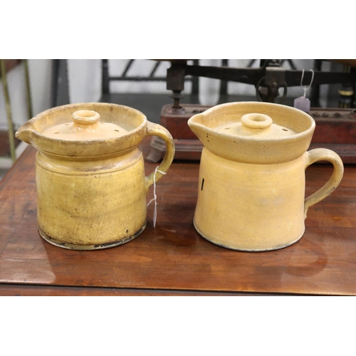 Two French stoneware lidded jugs,