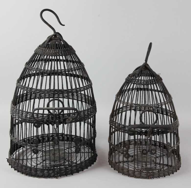 TWO FRENCH WOVEN BIRD CAGES Each of