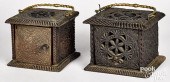TWO FRIESLAND CARVED FOOT WARM