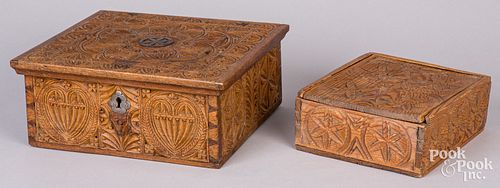 TWO FRISIAN CARVED BOXES, 19TH