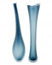 TWO FROSTED BLUE GLASS VASESea