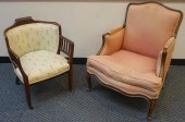 TWO FRUITWOOD AND UPHOLSTERED