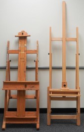 TWO FRUITWOOD ARTISTS EASELS,