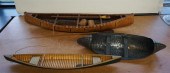 TWO FRUITWOOD MODEL CANOES AND