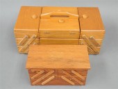 TWO FRUITWOOD SEWING BOXESTwo