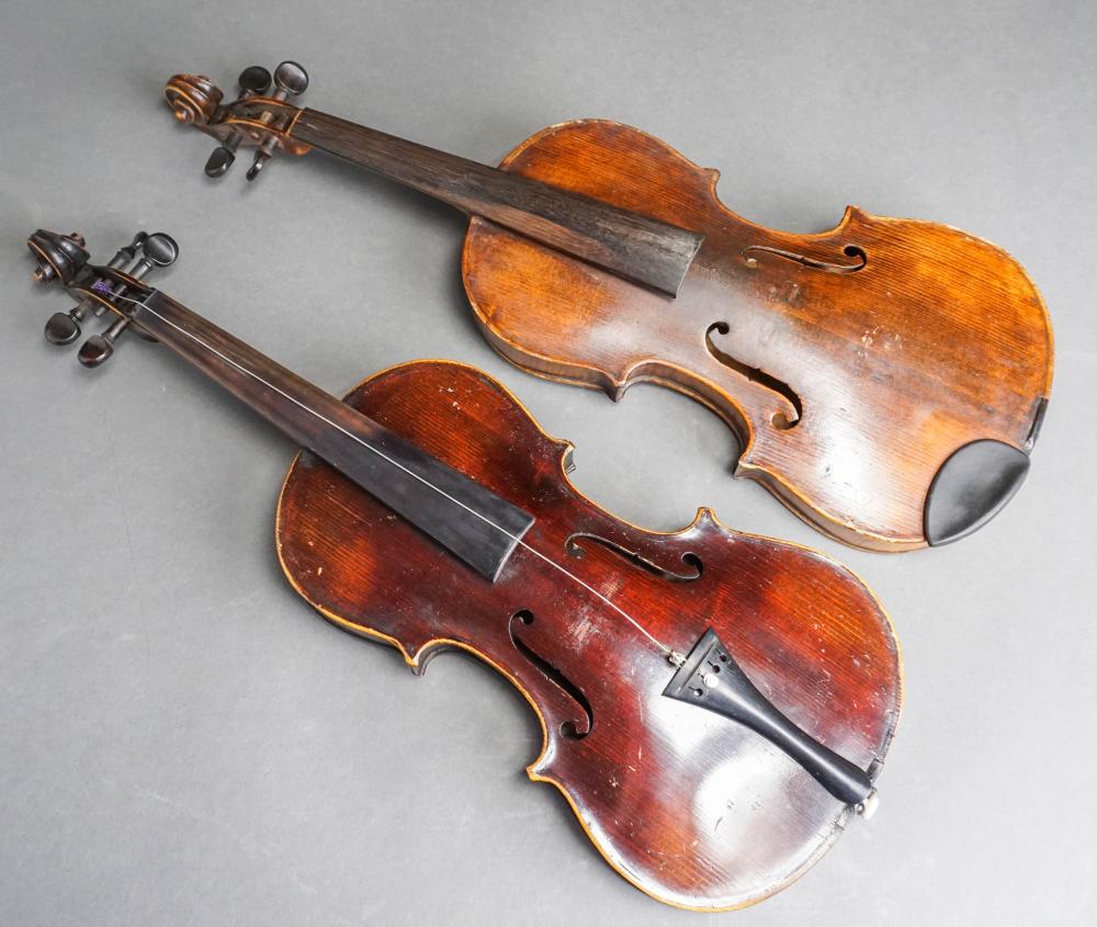 TWO FRUITWOOD VIOLIN WITH