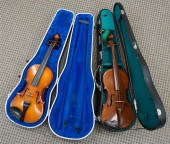 TWO FRUITWOOD VIOLINS ENCASEDT
