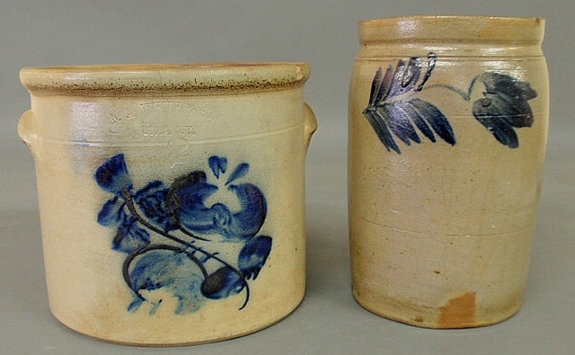 Two-gallon stoneware crock signed