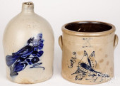 TWO-GALLON STONEWARE JUG AND C