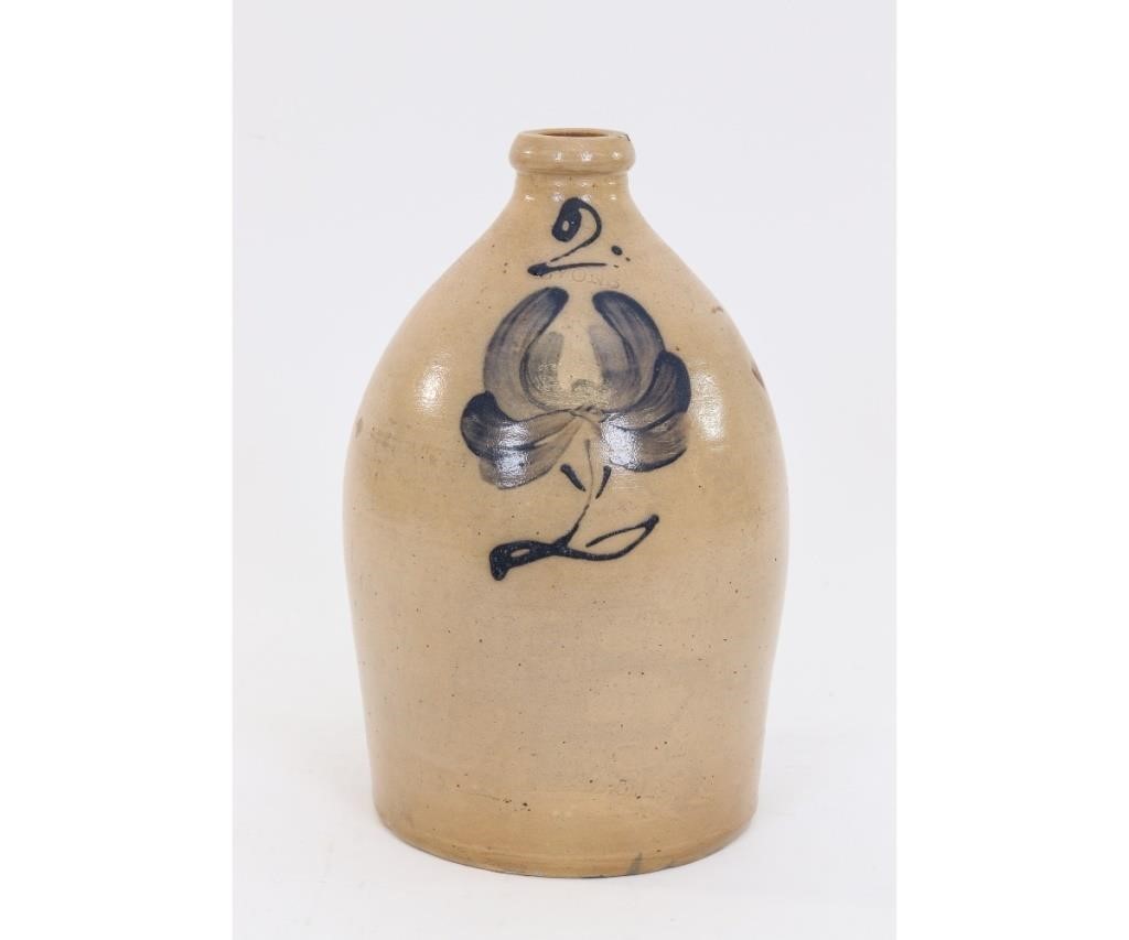 Two-gallon stoneware jug, signed