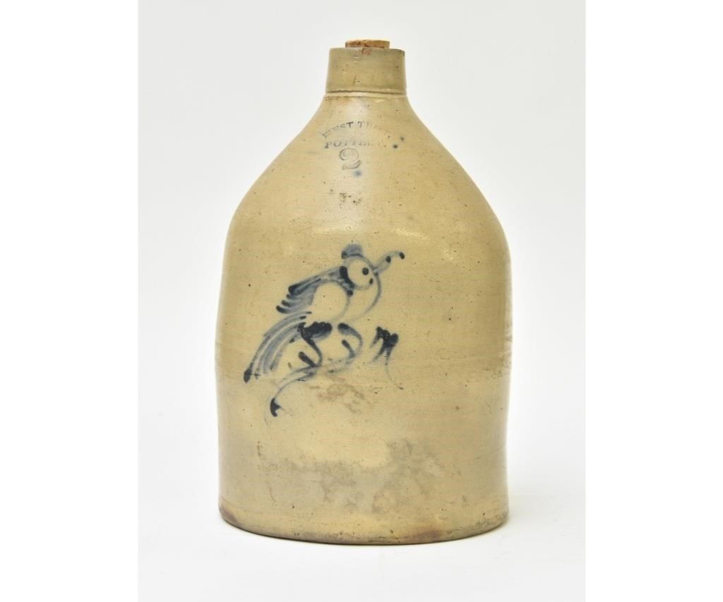 Two gallon stoneware jug "West Troy