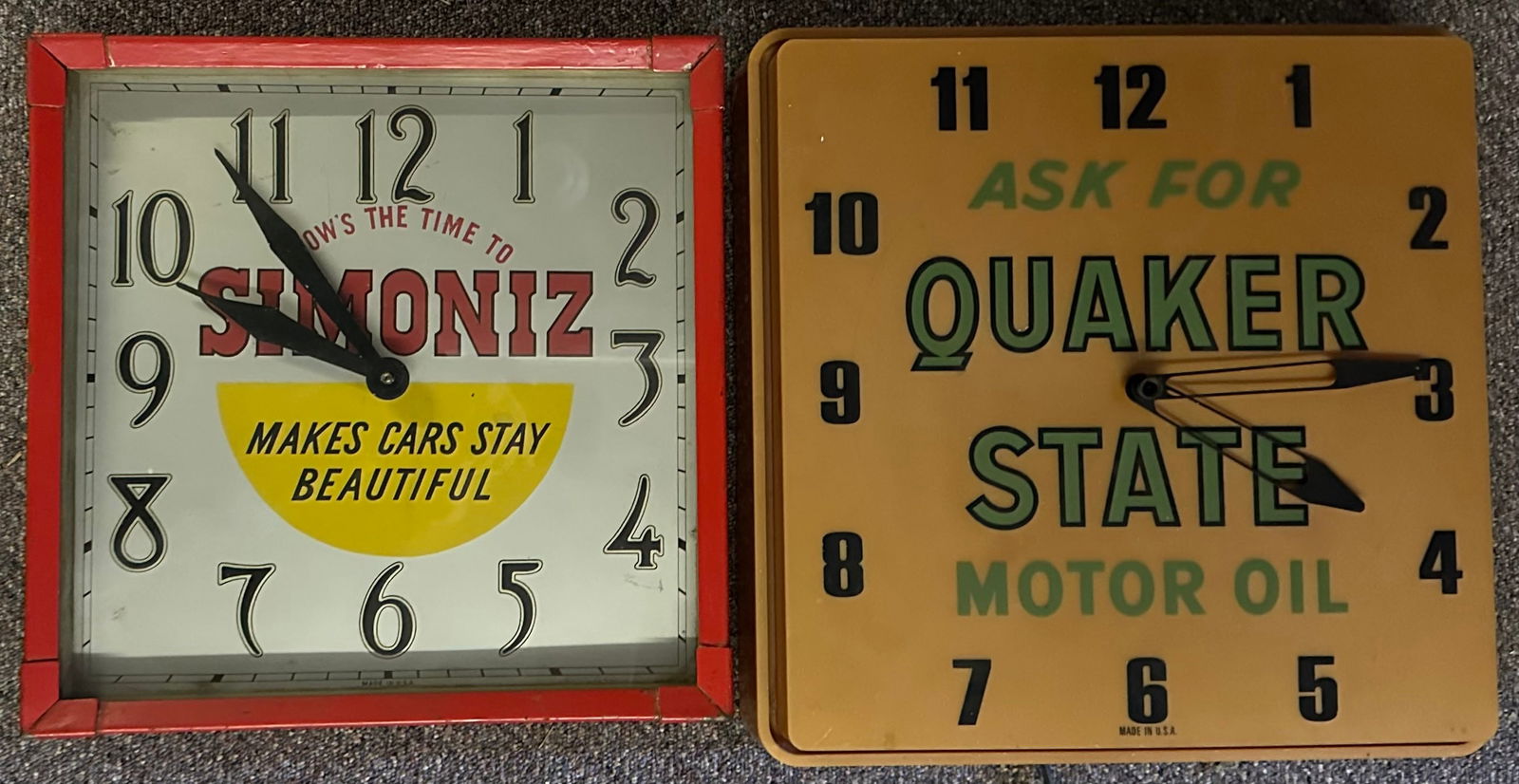 TWO GARAGE CLOCKS - 1940S-1950S