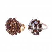 TWO GARNET & OPAL CLUSTER RING