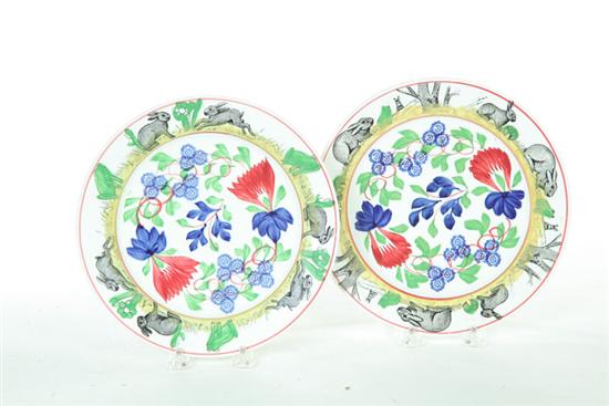 TWO GAUDY DECORATED PLATES. 